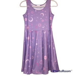 Cow Cow Sun Moon Skater Style  Celestial Tank Dress Purple Size Medium